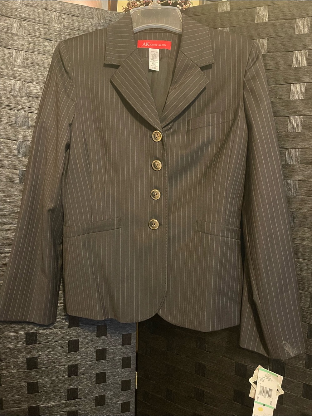 NWT Anne Klein Pin Stripe Sports Jacket US Women 8 Stretch Chocolate Color
